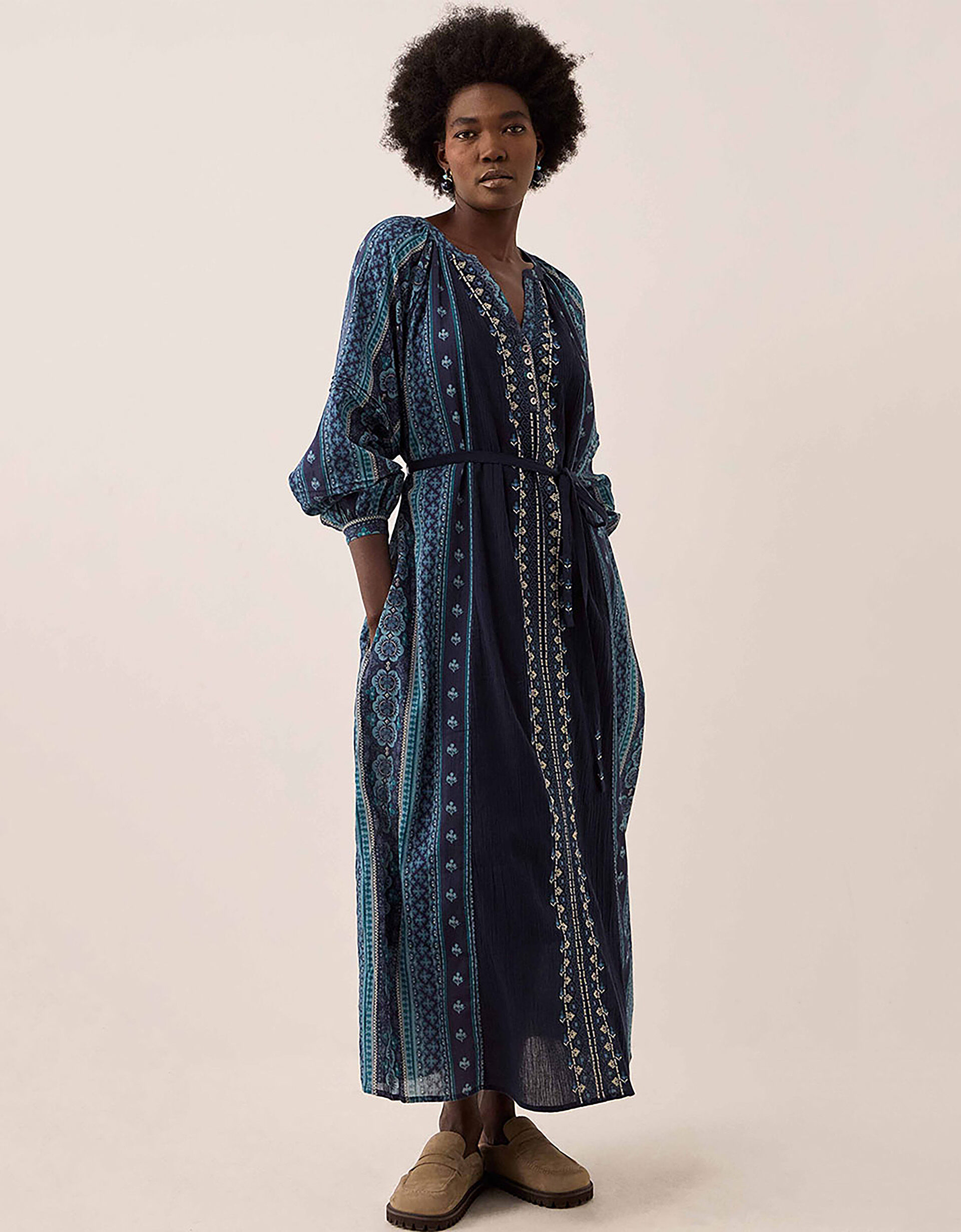 East Gabriette Geometric Print Embroidered Dress Blue