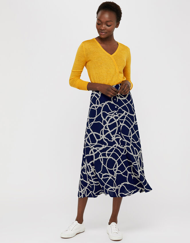 Daisy Chain Print Midi Skirt, Blue (NAVY), large