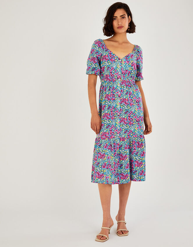 Lottie Floral Jersey Midi Dress in Sustainable Cotton Blue