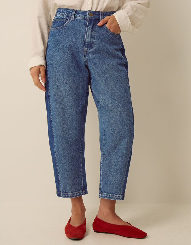 Natalie Contrast Barrel Jeans, Blue (MID AUTHENTIC BLUE), large