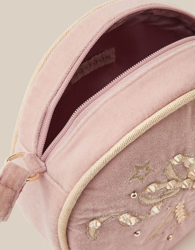 Embellished Velvet Initial Crossbody Bag, Pink (PINK), large