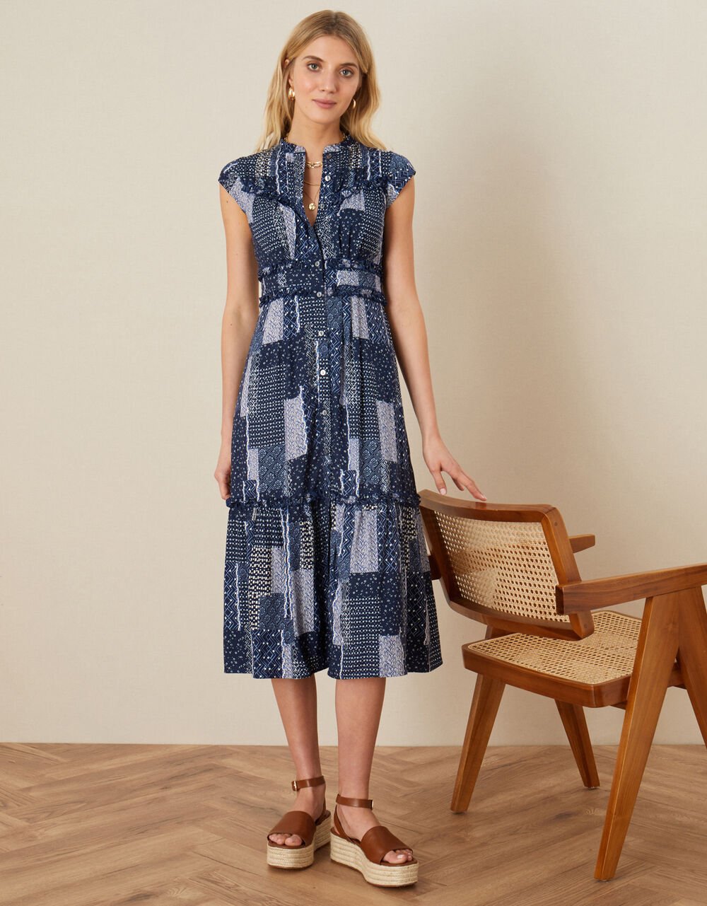 Patchwork Print Midi Dress Blue | Casual & Day Dresses | Monsoon UK.