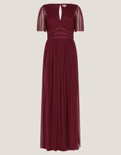 Emily Short Sleeve Tulle Bridesmaid Dress, Red (BURGUNDY), large
