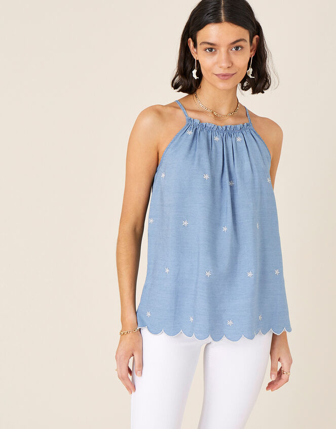 Scallop Cami in LENZING™ TENCEL™, Blue (BLUE), large