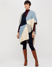 Polly Colour-Block Knit Poncho, Blue (BLUE), large