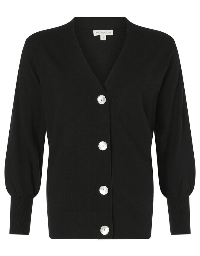 Pearly Button Cardigan, Black (BLACK), large