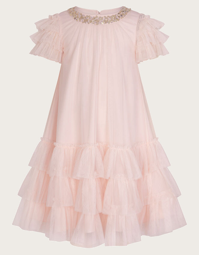 Alexandria Sequin Ruffle Tulle Swing Dress, Pink (PALE PINK), large