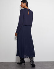 Penny Long Sleeve Pleated Midi Dress, Blue (NAVY), large
