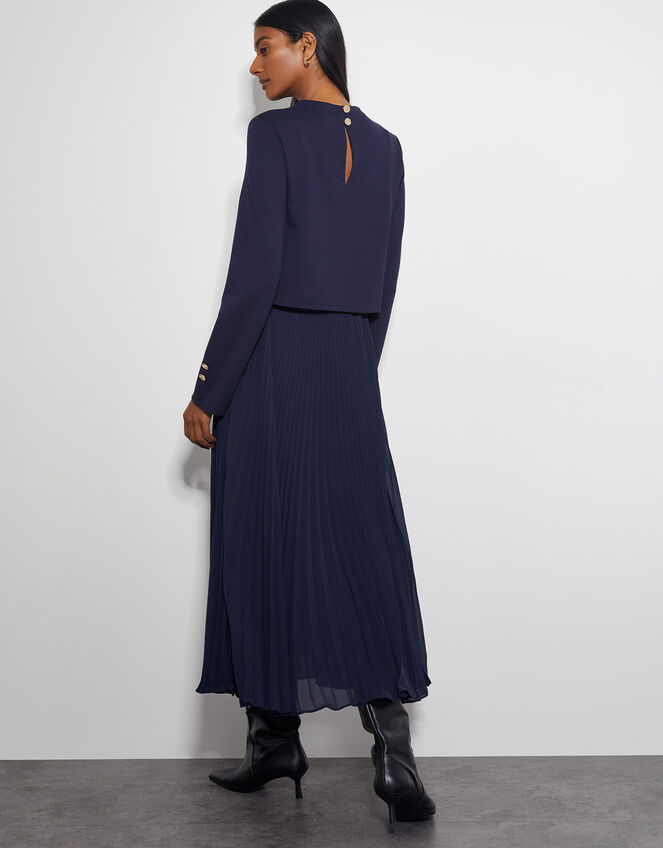 Penny Long Sleeve Pleated Midi Dress, Blue (NAVY), large