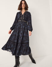 Kelly Floral Print Embellished Midi Dress , Blue (MIDNIGHT), large