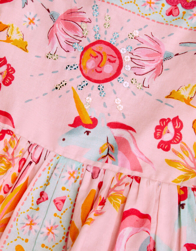 Baby Unicorn Print Broderie Dress, Pink (PINK), large
