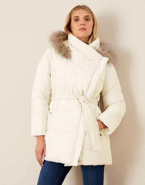 Padded Faux Fur Hooded Coat, White (WHITE), large