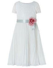 Layla Sequin Lace Pleated Maxi Dress, Ivory (IVORY), large