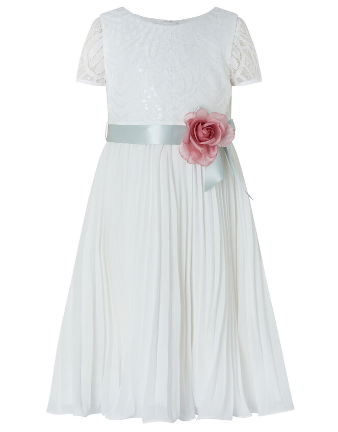Layla Sequin Lace Pleated Maxi Dress, Ivory (IVORY), large