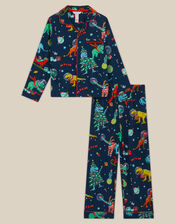 Christmas Dinosaur Jersey Long Pyjamas Set, Blue (NAVY), large