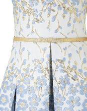 Petal Jacquard Occasion Dress with Glitter Belt, Blue (BLUE), large
