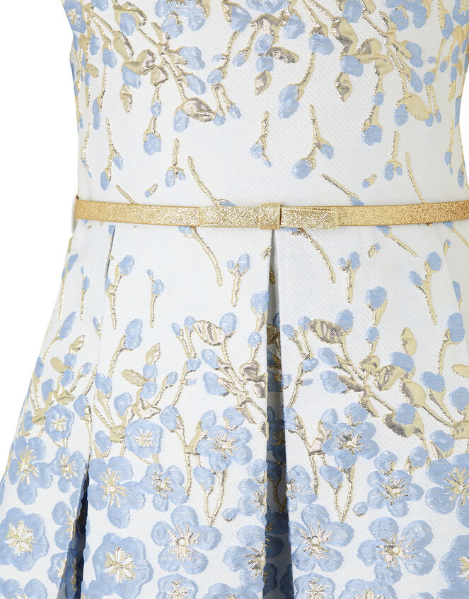 Petal Jacquard Occasion Dress with Glitter Belt, Blue (BLUE), large