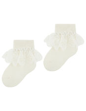 Girl Butterfly Lace Ankle Socks, Ivory (IVORY), large