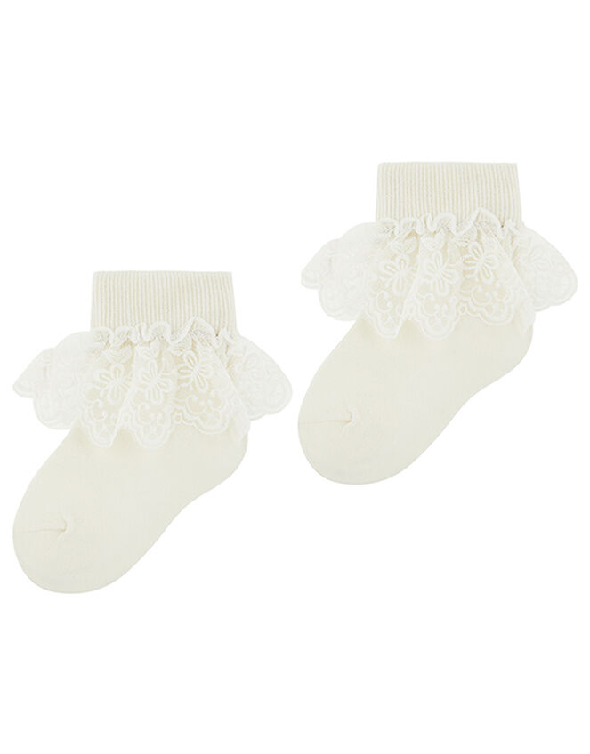 Girl Butterfly Lace Ankle Socks, Ivory (IVORY), large