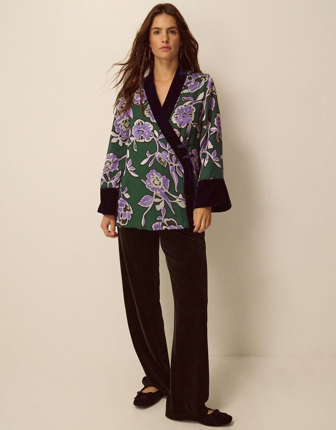 Willow Floral Print Kimono Jacket, Green (GREEN), large