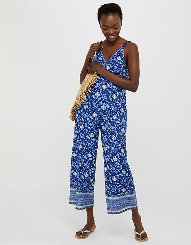 Billie Printed Jumpsuit in LENZING™ ECOVERO™ , Blue (BLUE), large