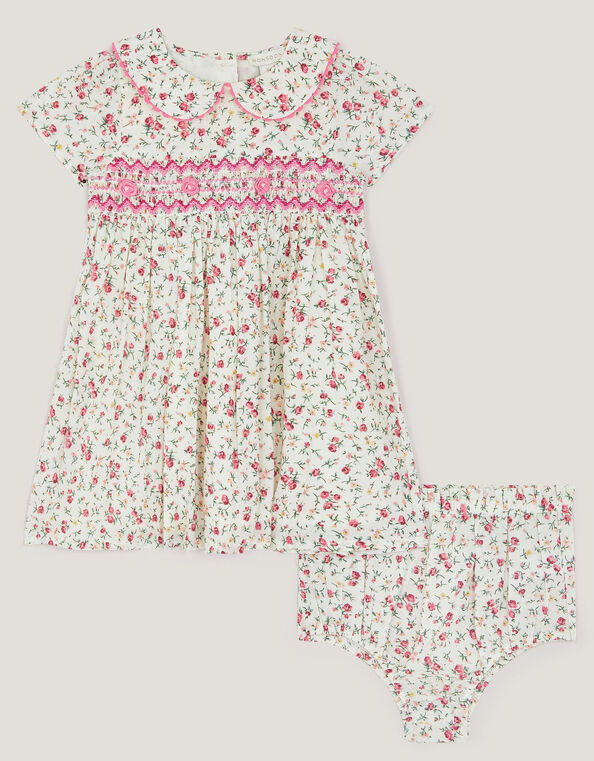 Baby Rose Smocked Dress & Knickers Set, Ivory (IVORY), large
