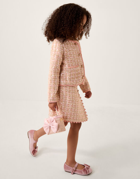 Tweed Sequin Button Jacket, Pink (PINK), large