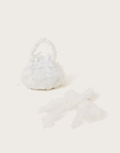 Flower Pouch Bag and Bow Hair Clip Set, , large