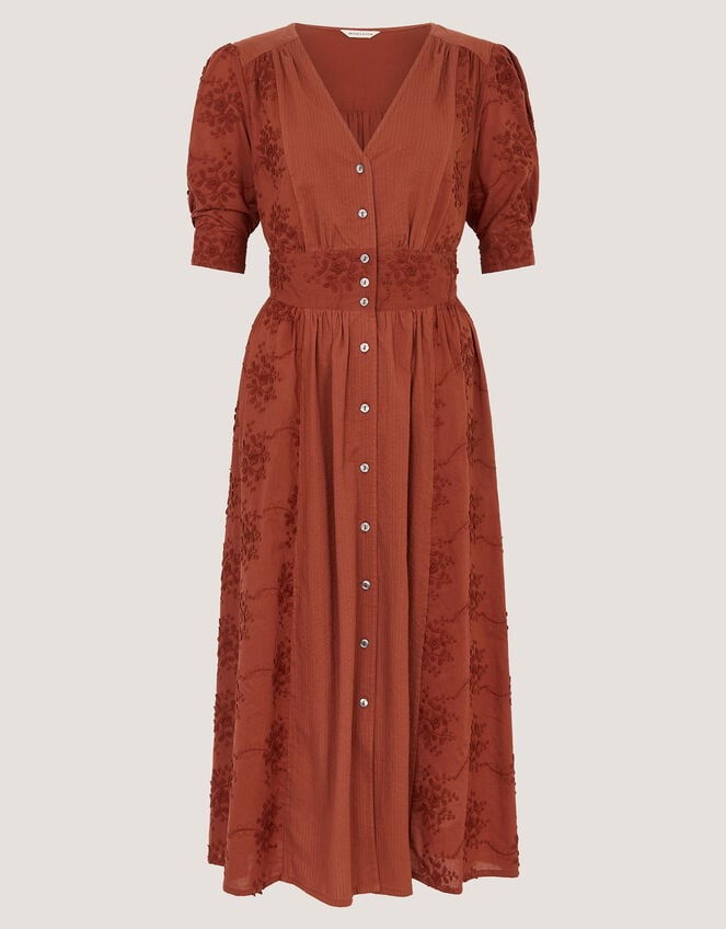 Harika Floral Embroidered Midi Dress, Brown (BROWN), large
