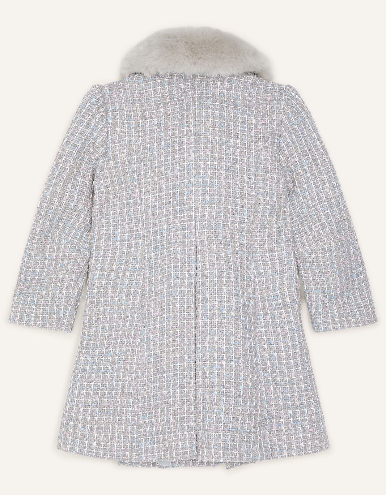 Tweed Faux Fur Collar Coat Grey