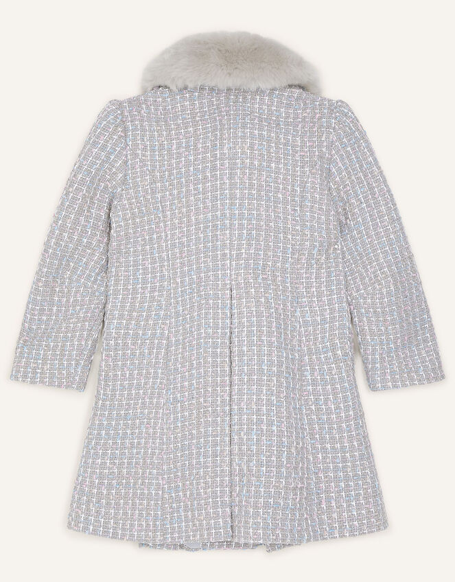 Tweed Faux Fur Collar Coat, Grey (GREY), large