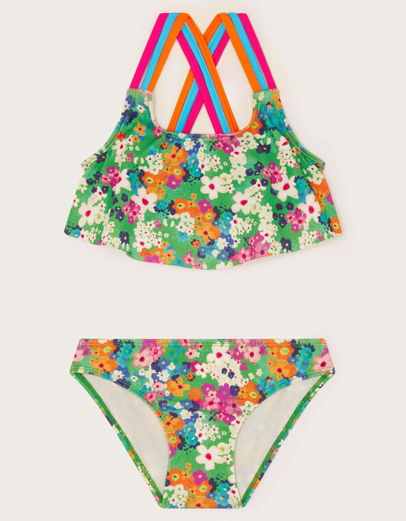 Ditsy Floral Frill Bikini Set, Green (GREEN), large
