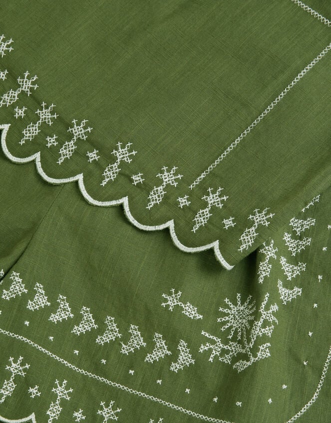 Embroidered Scallop Tank & Shorts Set, Green (KHAKI), large