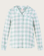 Check Collared Pyjama Shirt in LENZING™ ECOVERO™ , Green (GREEN), large