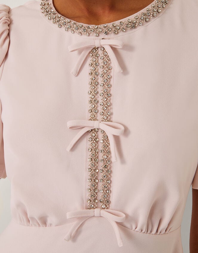 Bonnie Bow Puff Sleeve Midi Dress, Pink (BLUSH), large