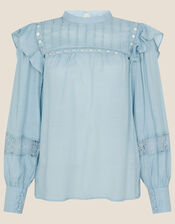 Lace Insert Blouse with LENZING™ ECOVERO™ , Blue (BLUE), large