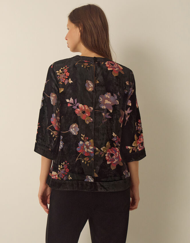 Abril Floral Devor&eacute; Velvet Top , Black (BLACK), large
