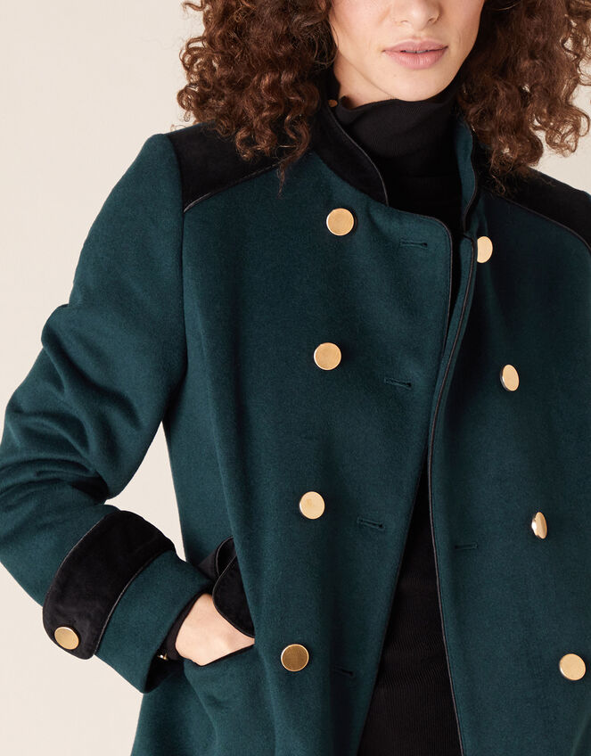 Maddie Military Coat in Wool Blend, Green (GREEN), large