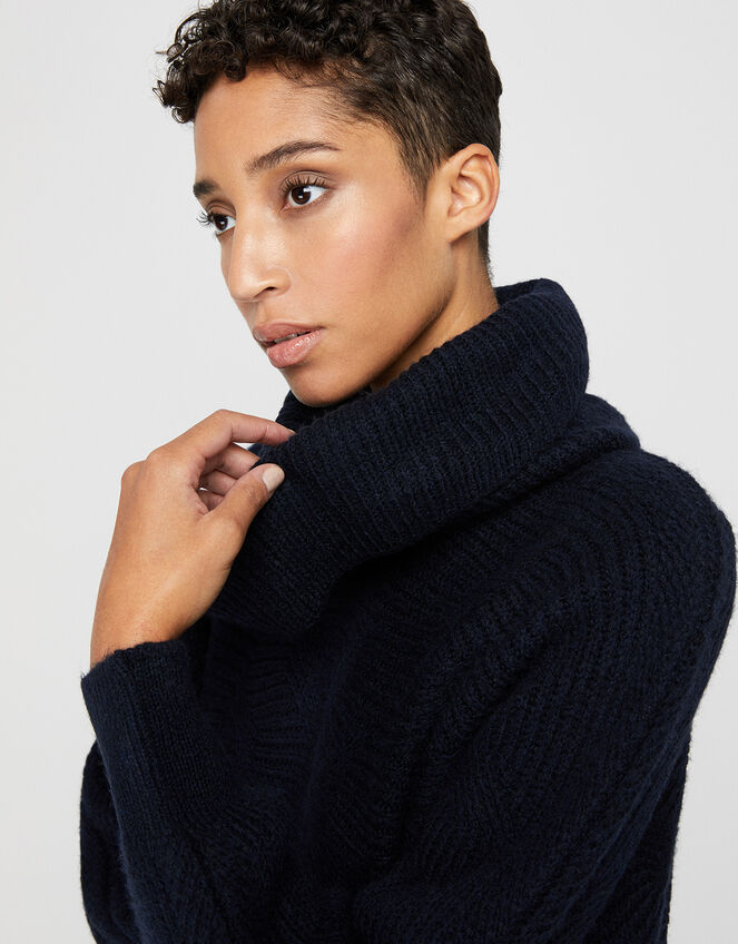 Connie Cowl Neck Knit Dress, Blue (NAVY), large