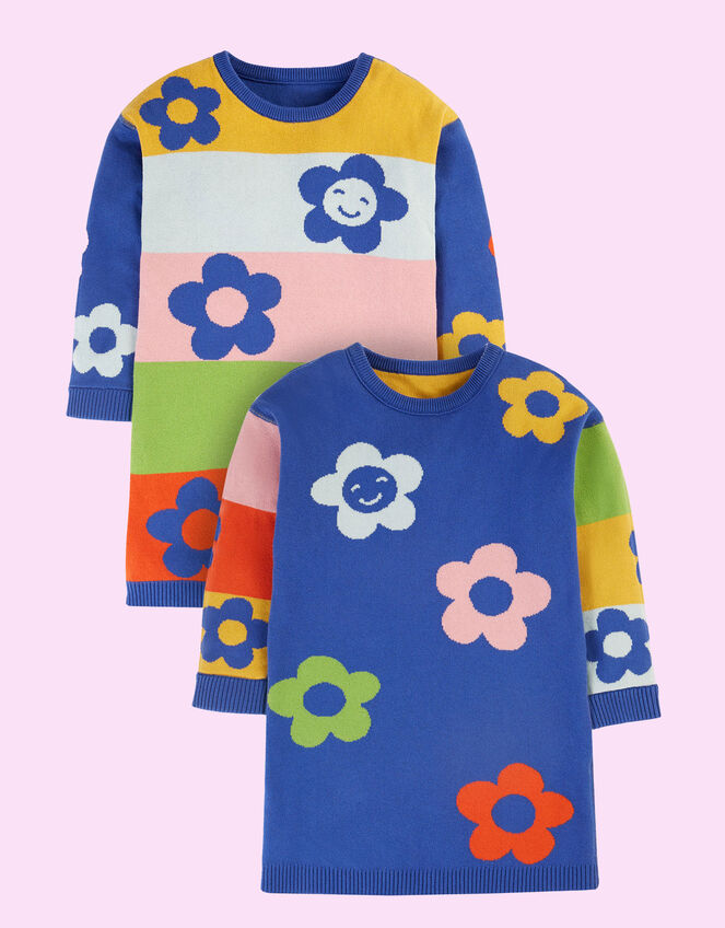 Frugi Reversible Knit Jumper Dress, Multi (MULTI), large