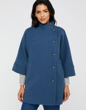 Mona Military Knitted Cape Coat, Blue (BLUE), large
