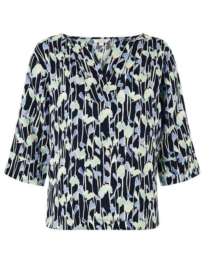 Lulu Printed Shirt in Pure Linen Blue | Tops & T-shirts | Monsoon UK.