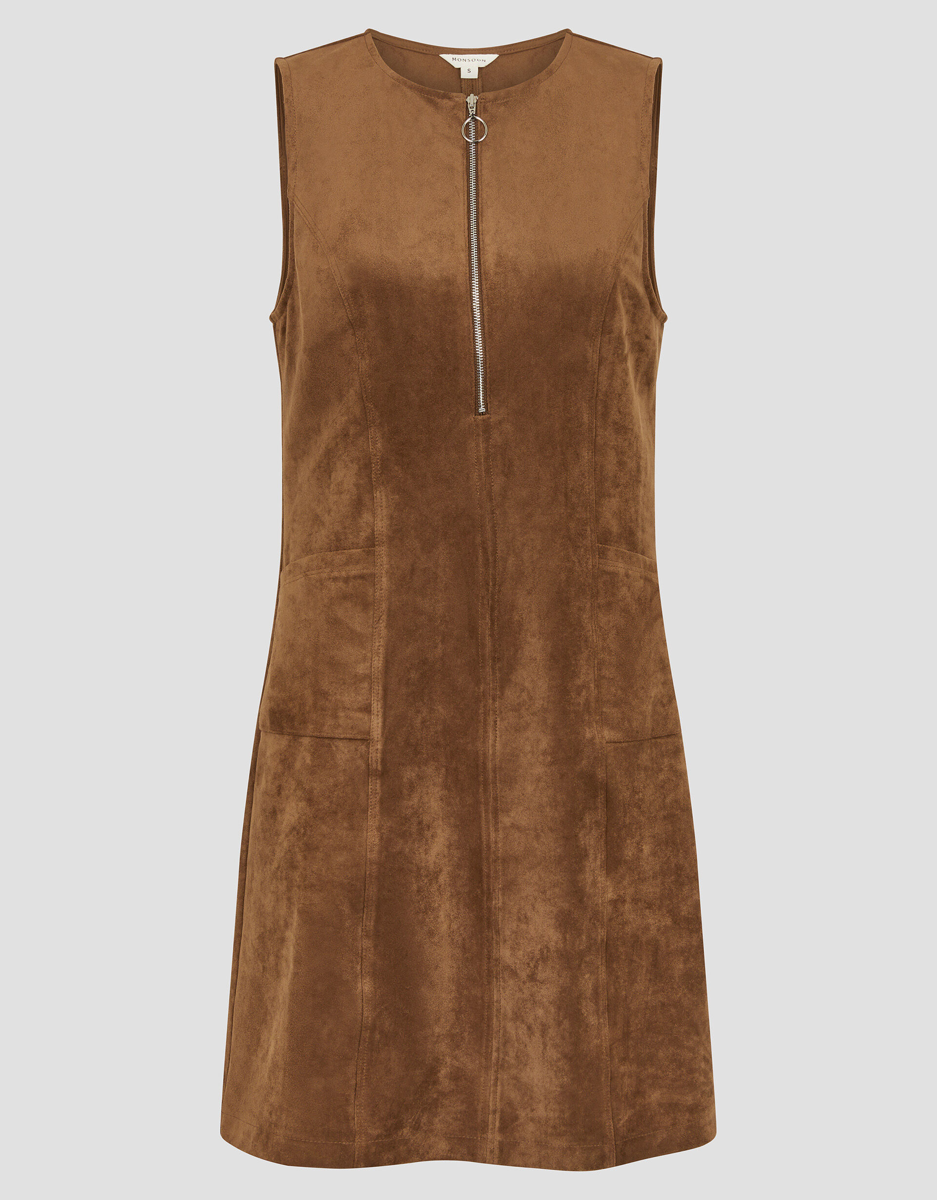 Amber Suedette Pinafore Dress Brown