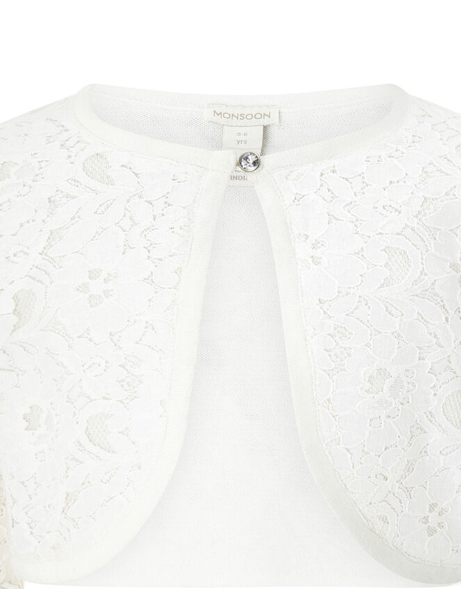 Eliona Cropped Lace Cardigan, White (WHITE), large