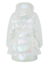 Holographic Frill Padded Coat, Ivory (IVORY), large