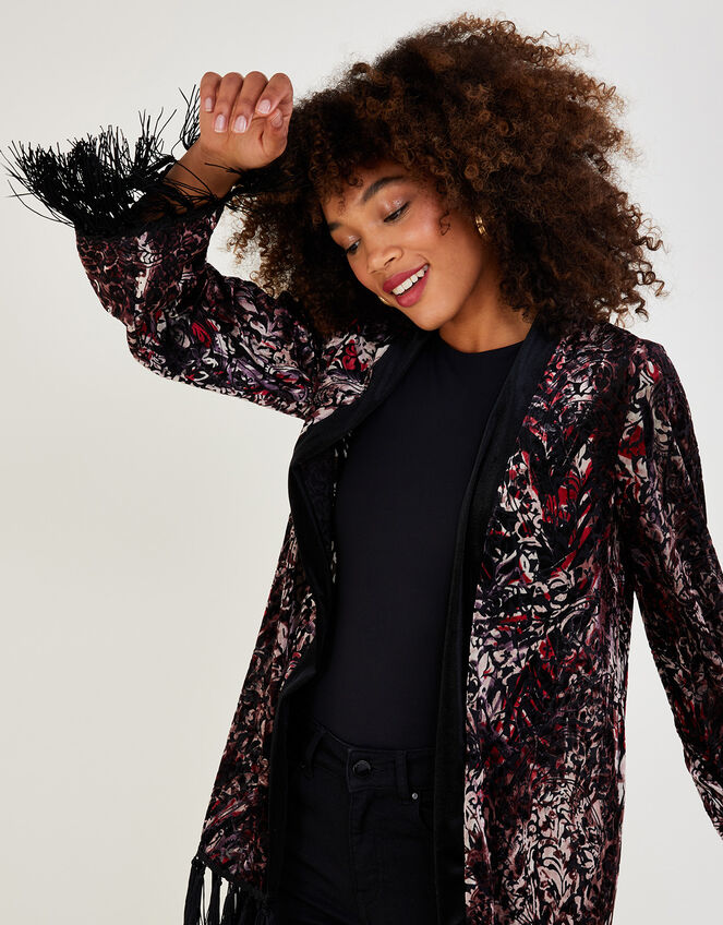 Casey Tassel Velvet Kimono, Black (BLACK), large