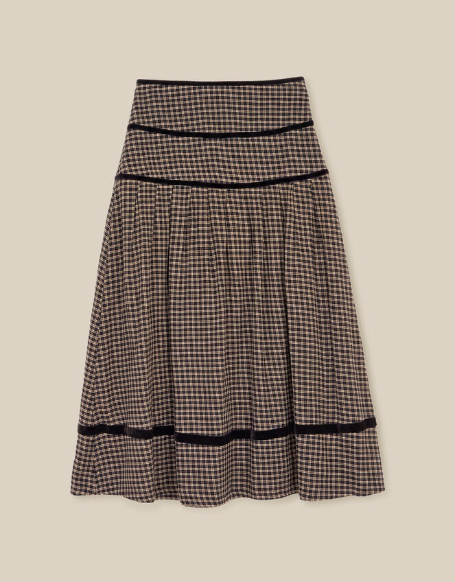 Elise Check Print Midi Skirt , Black (BLACK), large