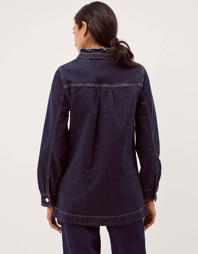 Louisa Longline Frill Denim Jacket Blue