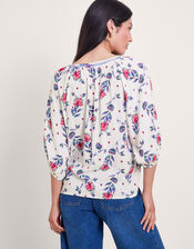 Aldina Floral Print Top, Ivory (IVORY), large