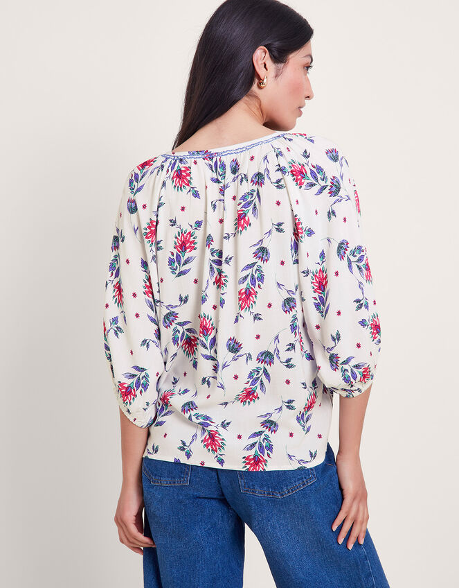 Aldina Floral Print Top, Ivory (IVORY), large